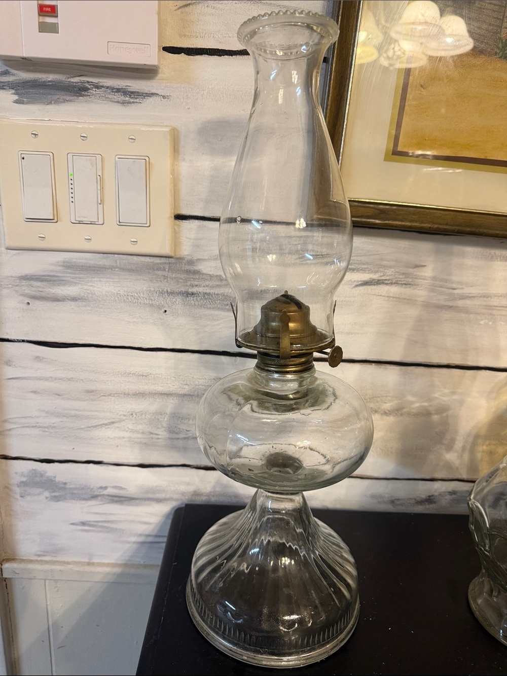 Vintage Clear Glass Oil Lamp with Brass Burner